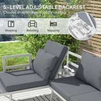 Outsunny 3 Piece Garden Furniture Set with 5-Level Adjustable Lounger, L Shaped Garden Corner Sofa with Cushions, Mesh Seat, Slatted Wood-Grain Table, Outdoor Furniture Set for Conservatory, Grey(m-5)