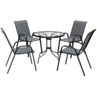 Outsunny Five-Piece Steel Patio Set, with Glass-Top Table - Dark Grey(m-1)