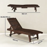 Outsunny Outdoor Wooden Sun Lounger with Built-In Table, Carbonised Finish(m-3)