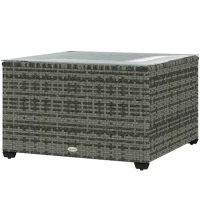 Outsunny 62 x 62cm Glass-Top Rattan Side Table - Light Grey(m-11)