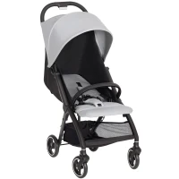 AIYAPLAY Travel Stroller, Lightweight Pushchair, Compact Buggy with Canopy, Basket and Multi-Position Recline, Light Grey(m-10)