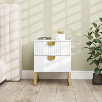 HOMCOM Elegant Two-Drawer Bedside Table - White(m-8)