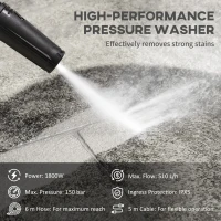 DURHAND 1800W High Pressure Washer, 150 Bar Pressure, 510 L/h Flow, High-Performance Portable Power Washer Jet Wash Cleaner with 6M Hose and Hose Reel for Garden, Car, Furniture, Yellow(m-4)