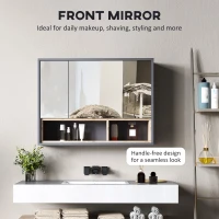 HOMCOM Bathroom Mirror Cabinet, Wall Mounted Bathroom Cabinet with Mirror, 3 Doors and Cupboards, Grey(m-5)