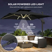 Outsunny 3 x 3(m) Aluminum Sun Square Canopy Top w/ Adjustable Pole Angle Dark Grey(m-4)