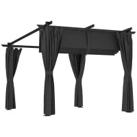 Outsunny 3 x 3 m Retractable Roof Pergola, with Curtains - Dark Grey(m-1)