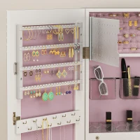 HOMCOM 108 x 37cm Lockable Jewellery Cabinet, with LED Lights - White Surface and Pink Lining(m-9)