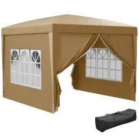Outsunny 3x3(m) Pop-Up Gazebo, with Curtain Walls and Windows, Khaki(m-10)