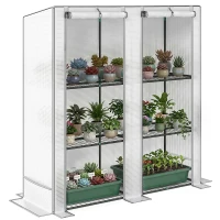 Outsunny Invernadero de Exterior con Techo Inclinado 3 Estantes 2 Puertas Enrollables y Marco de Acero 144x48x152 cm Blanco(m-10)