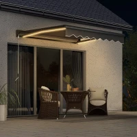 Outsunny 3 x 2.5m Electric Awning with LED Light, Aluminium Frame Retractable Awning Sun Canopies for Patio Door Window(m-2)