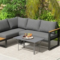 Outsunny Metal Garden Coffee Table, Rectangular Outdoor Side Table with Slatted Tabletop, Foot Pads for Outside, Garden, Balcony, Porch, 91.5 x 55 x 45cm, Dark Grey(m-9)