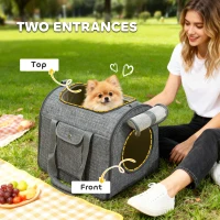 PawHut Soft Sided Cat Carrier Bag, Portable Foldable Pet Carrier with Shoulder Strap & Removable Mat for Small Pet Up to 10kg(m-7)