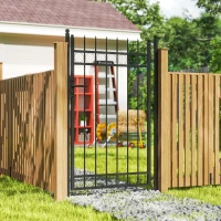 Outsunny Galvanised Steel Garden Gate, Outdoor Fence Gate Security Barrier with Lock, Keys and Handle, Outdoor Entrance Way Door with Classic Finials, 105 x 204 cm, Black(m-8)