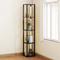 HOMCOM LED Floor Lamp with Shelves, Modern Dimmable Standing Lamp with 3 Brightness Levels and Foot Switch for Living Room, Bedroom, Office, Black(m-10)