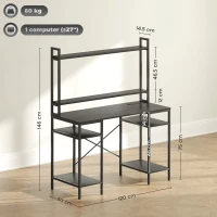 HOMCOM Computer Desk with Power Outlets and LED Lights, Home Office Desk with Monitor Stand, 2 CPU Stands and Storage Shelves, Study Table Gaming Desk with Hutch, Black(m-3)