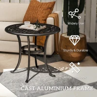 Outsunny Outdoor Garden Table, Cast Aluminium Patio End Table with Anti-slip Foot Pads for Garden, Patio, Balcony, 60 x 60 cm, Black(m-5)