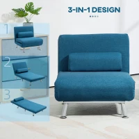 HOMCOM Single Linen-Look Sleeper Chair - Blue(m-4)
