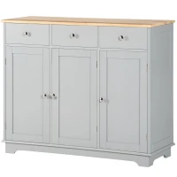HOMCOM Sideboard with Rubberwood Top and Adjustable Shelves for Dining Room, Kitchen - Grey(m-11)