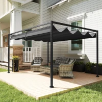 Outsunny 4 x 3m Metal Pergola, with Retractable Canopy Roof - Black(m-2)