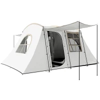 Outsunny 4 Man Tunnel Tent, Family Camping Tent with Porch, Bedroom and Living Area, Sewn in Groundsheet, 3000mm Waterproof, Portable with Bag for Hiking, Festival, Backpacking, Khaki(m-1)