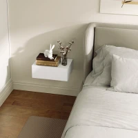 HOMCOM Floating Bedside Table, Wall-Mounted Nightstand with Storage Drawer, Small Side End Table for Bedroom, White(m-9)