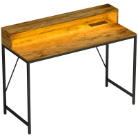 HOMCOM 120cm Computer Desk with LED Lights and Power Outlets, Gaming Desk with Monitor Stand, Computer Table with Remote for Home Office Study, Rustic Brown(m-1)