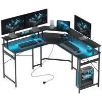HOMCOM 'L' Shaped Work Desk, with LED Lights - Black(m-10)