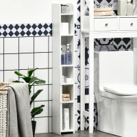 kleankin Modern Bathroom Storage Cabinet, Freestanding Tall Bathroom Cabinet with Open Shelves and 3 Cupboards with Door, for Bedroom Hallway, White(m-7)