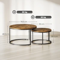 HOMCOM Set of Two Wood-Effect Stacking Tables - Rustic Brown(m-3)