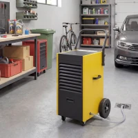 DURHAND Gewerbe-Luftentfeuchter 70L/Tag mit Rädern und Griff, kontinuierlicher Ablaufschlauch, 24-Stunden-Timer, 5,5L Tank, Gelb(m-9)