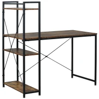 HOMCOM Reversible Computer Desk with Storage Shelves on Left or Right, Industrial Reversible Writing Desk for Home Office, Study, Easy Assembly, 120 x 64 x 121cm, Rustic Brown and Black(m-10)