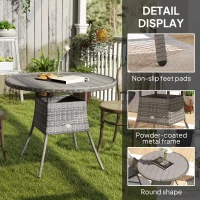 Outsunny 90 cm Wood-Effect Rattan Garden Table - Grey(m-6)