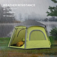 Outsunny Instant Pop Up Camping Tent, 2/3/4 Person Easy Setup Dome Family Tent with Vestibule, Rainfly, 4 Mesh Windows & 2 Doors, Hexagonal Design, Waterproof & UV Protected, Yellow Green(m-6)