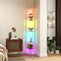 HOMCOM RGB LED Floor Lamp with Shelves, 5-Tier Dimmable Standing Lamp with Adjustable Brightness and Remote Control, Modern Corner Display Shelf Unit for Living Room Bedroom Office, Grey(m-2)