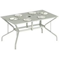 Outsunny Rectangle Garden Table with Parasol Hole, Outdoor Dining Table for 6, Patio Table for Balcony, 150cm x 90cm, Light Grey(m-10)