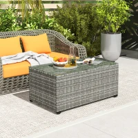 Outsunny 90 x 50cm Glass-Top Rattan Side Table - Light Grey(m-2)