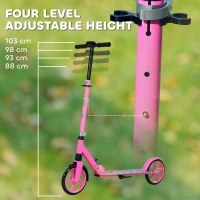 AIYAPLAY Foldable Kids Scooter with Adjustable Handlebar, 200mm Big Wheel, Rear Fender Brake, for Ages 6-12 Years, Pink(m-4)