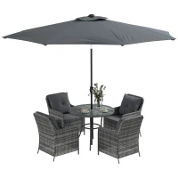 Outsunny 4 Seater Rattan Dining Set with Parasol & Cushions - Mixed Grey(m-10)