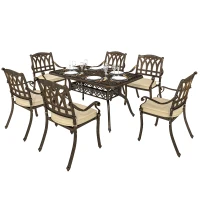 Outsunny Seven-Piece Cast Aluminium Garden Dining Set - Bronze Tone(m-10)