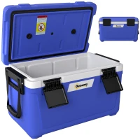 Outsunny 42.6L Insulated Cool Box, Lightweight Portable Ice Cooler with Handle, Lid and Drain Valve, Dark Blue(m-10)