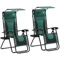 Outsunny Zero Gravity Lounger Chair Set of 2, Folding Reclining Patio Chair with Shade Cover, Padded Seat, Cup Holder, Soft Cushion and Headrest for Poolside, Camping, Green(m-1)