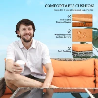 Outsunny 7-Seater Patio wicker Sofa Set Rattan Chair Furniture w/ Glass & Cushioned, Orange(m-4)
