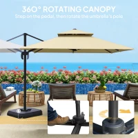 Outsunny 2.7 x 2.7 m Cantilever Parasol with Aluminium Frame, Crank and Tilt, 360-Degree Rotation, Double Top Garden Umbrella with Base and Cover, Khaki(m-4)