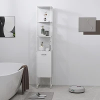 HOMCOM Tall Bathroom Cabinet with Open Shelves and Adjustable Shelf - White(m-8)