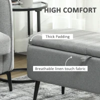 HOMCOM 92 x 31cm Linen-Look Storage Ottoman - Light Grey(m-5)