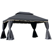 Outsunny 3 x 4m Aluminium Garden Gazebo, Marquee Canopy Shelter Pavilion Party Tent with Nets and Curtains for Garden and Deck, Black(m-10)