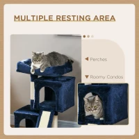 PawHut Sisal Cat Rest & Play Activity Tree w/ 2 House Navy Blue(m-6)