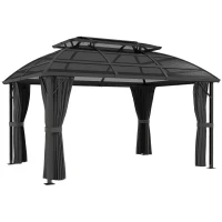 Outsunny 4 x 3m Aluminium Frame Hard Gazebo, with Accessories - Black(m-10)
