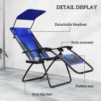 Outsunny Zero Gravity Lounger Chair, Folding Reclining Patio Chair with Shade Cover, Padded Seat, Cup Holder, Soft Cushion and Headrest for Poolside, Camping, Blue(m-5)