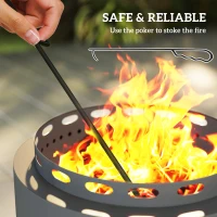 Outsunny Smokeless Fire Pit, 48.5cm Portable Wood Burning Firepit with Poker for Garden Camping Bonfire Party, Metal, Dark Grey(m-5)
